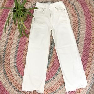 Zara Women’s high rise wide leg crop white jeans.